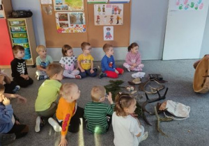 Dzieci oglądają duży plaster drewna