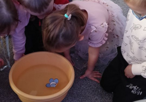 Dzieci obserwują kwiatek z wróżbą